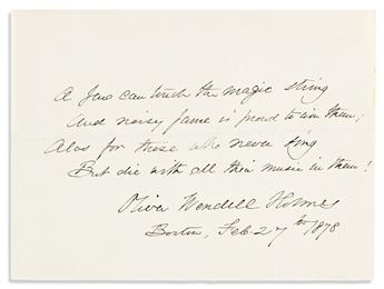 HOLMES, OLIVER WENDELL. Three items: Autograph Quotation dated and Signed * Two brief Autograph Letters Signed.